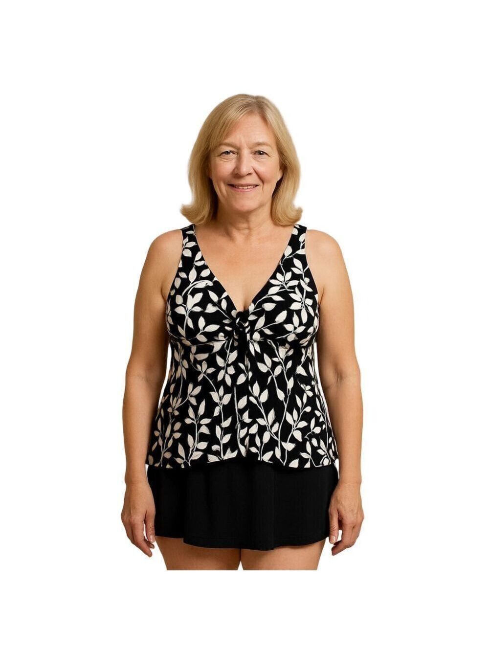 Trimshaper One Pc Black and White Floral Swimsuit Dress Sz 18W